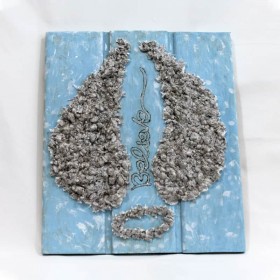 Quadro em Azul com Asas de Anjo em Prateado