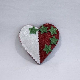 Íman em Coração Branco, Vermelho e Estrelas Verdes