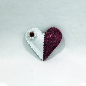 Íman Coração Vermelho e Branco com Flor