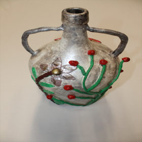 Garrafão Prateado Decorado com Flores