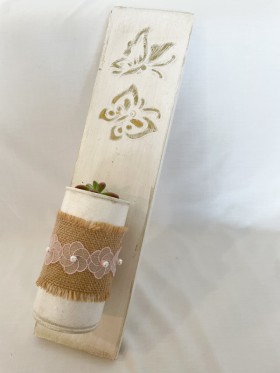 Peça em Madeira com Vaso e Flor